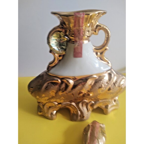 Jim Beam Whiskey Decanter Gold and Pink Flower Design by Regal Ceramics 1972 - Picture 4 of 11